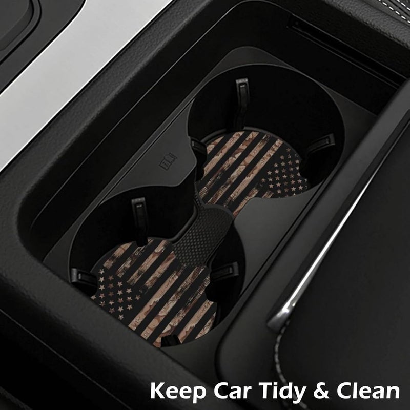 KARREAL 2 Pcs Car Cup Coasters, Wood Grain American Flag Universal Non-Slip Rubber Car Coasters for Cup Holders 2.75 inch, Car Interior Accessories for Men - Image 4